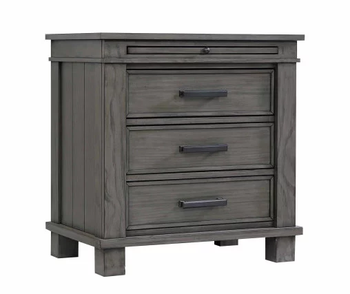 Topeka Warm Gray 3-Drawer Nightstand With USB Charging 4 Topeka Warm Gray 3-Drawer Nightstand With USB Charging - Image 2