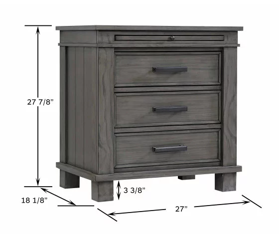 Topeka Warm Gray 3-Drawer Nightstand With USB Charging 10 Topeka Warm Gray 3-Drawer Nightstand With USB Charging - Image 8