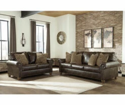 Nicorvo Coffee Faux Leather Sofa -Storage supplies store 810594588 8105945851