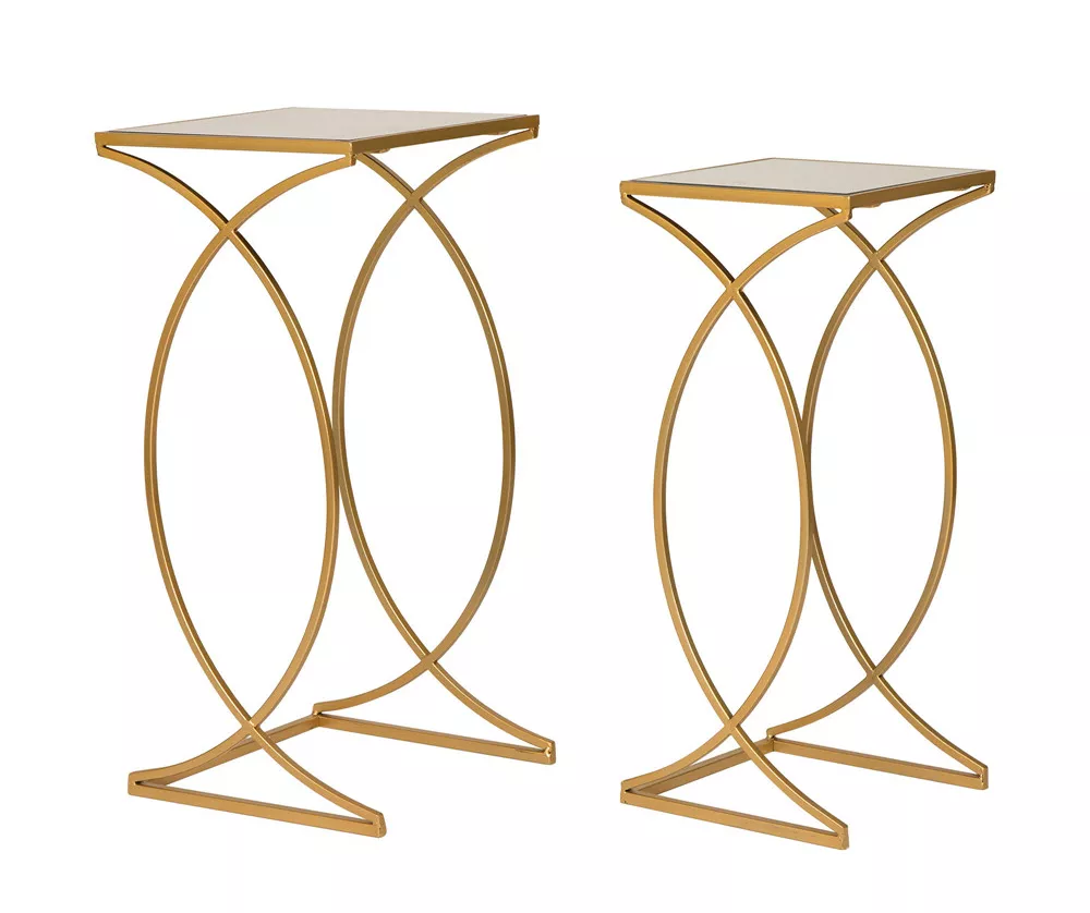 Gold Glass Top 2-Piece Nesting Accent Table Set 3 Gold Glass Top 2-Piece Nesting Accent Table Set