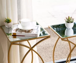 Gold Glass Top 2-Piece Nesting Accent Table Set 13 Gold Glass Top 2-Piece Nesting Accent Table Set -Storage supplies store 810598720 A0 5