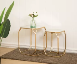 Gold Glass Top 2-Piece Nesting Side Table Set -Storage supplies store 810598721 A0 3