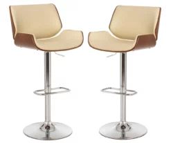 Glitzhome Mid-Century Modern Faux Leather & Chrome Adjustable Bar Stools, 2-Pack