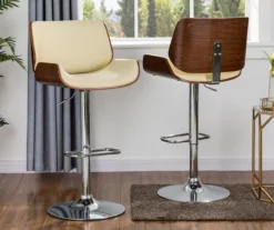 Glitzhome Mid-Century Modern Faux Leather & Chrome Adjustable Bar Stools, 2-Pack -Storage supplies store 810598740 A0 2