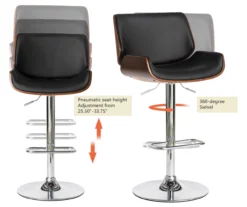 Glitzhome Mid-Century Modern Faux Leather & Chrome Adjustable Bar Stools, 2-Pack -Storage supplies store 810598742 A0 7