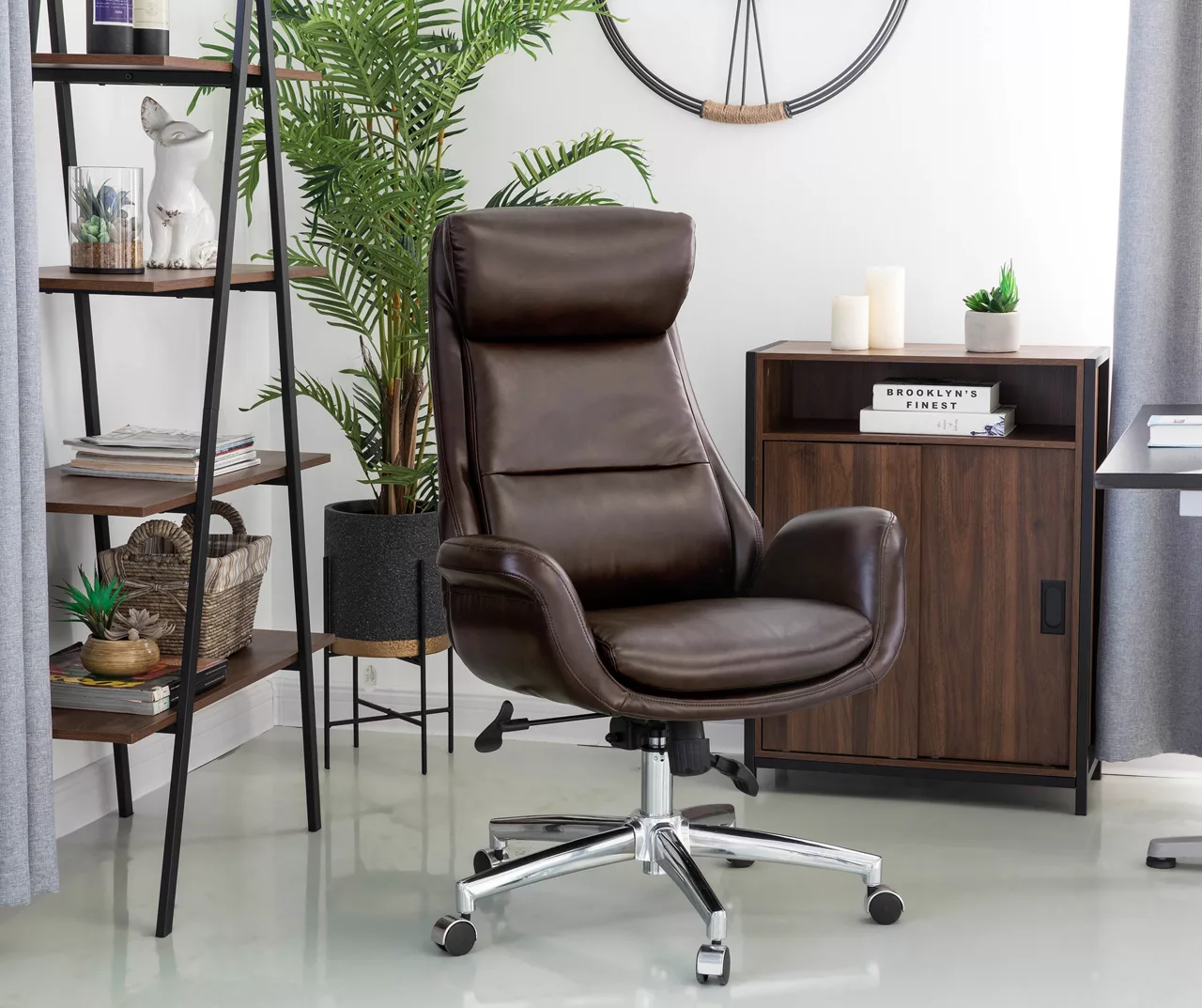 Dark Brown Mid-Century Modern Faux Leather Executive Office Chair 6 Dark Brown Mid-Century Modern Faux Leather Executive Office Chair - Image 4