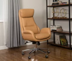 Light Brown Mid-Century Modern Faux Leather Executive Office Chair -Storage supplies store 810598939 A0 4