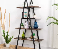 Walnut Modern A-Frame 4-Shelf Bookcase -Storage supplies store 810598942 A0 2
