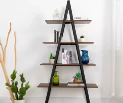 Walnut Modern A-Frame 4-Shelf Bookcase -Storage supplies store 810598942 A0 3
