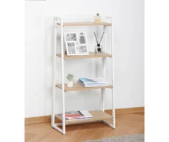 Blonde Wood Look & White 4-Tier Folding Bookcase -Storage supplies store 810606565 A0 2