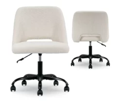 Cream Faux Wool Boucle Rolling Swivel Office Chair -Storage supplies store 810606674 A0 12