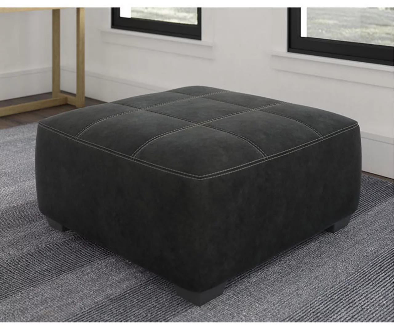 Bilgray Black Faux Leather Oversize Accent Ottoman 4 Bilgray Black Faux Leather Oversize Accent Ottoman - Image 2
