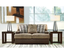 Alesbury Brown Faux Leather Loveseat -Storage supplies store 810612253 5
