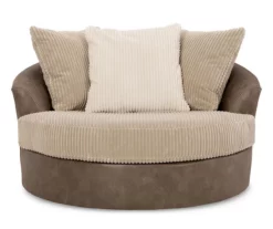 Keskin Brown Faux Leather Oversize Swivel Accent Chair