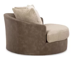 Keskin Brown Faux Leather Oversize Swivel Accent Chair -Storage supplies store 810612413 3