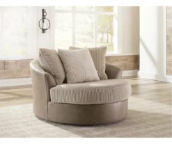 Keskin Brown Faux Leather Oversize Swivel Accent Chair -Storage supplies store 810612413 5