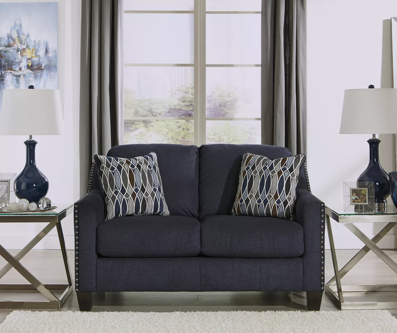 Creeal Heights Midnight Blue Loveseat 4 Creeal Heights Midnight Blue Loveseat - Image 2