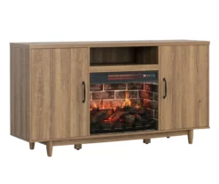 60" Modern Tan Electric Fireplace Console -Storage supplies store 810617759 A0 2