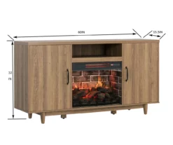 60" Modern Tan Electric Fireplace Console -Storage supplies store 810617759 A6