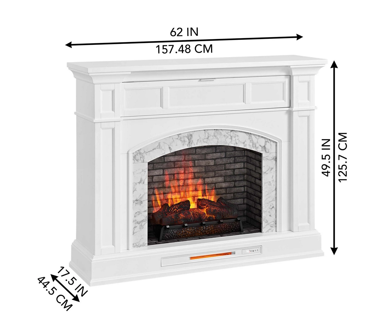62" White Marble Grand Electric Fireplace Console 14 62" White Marble Grand Electric Fireplace Console - Image 12