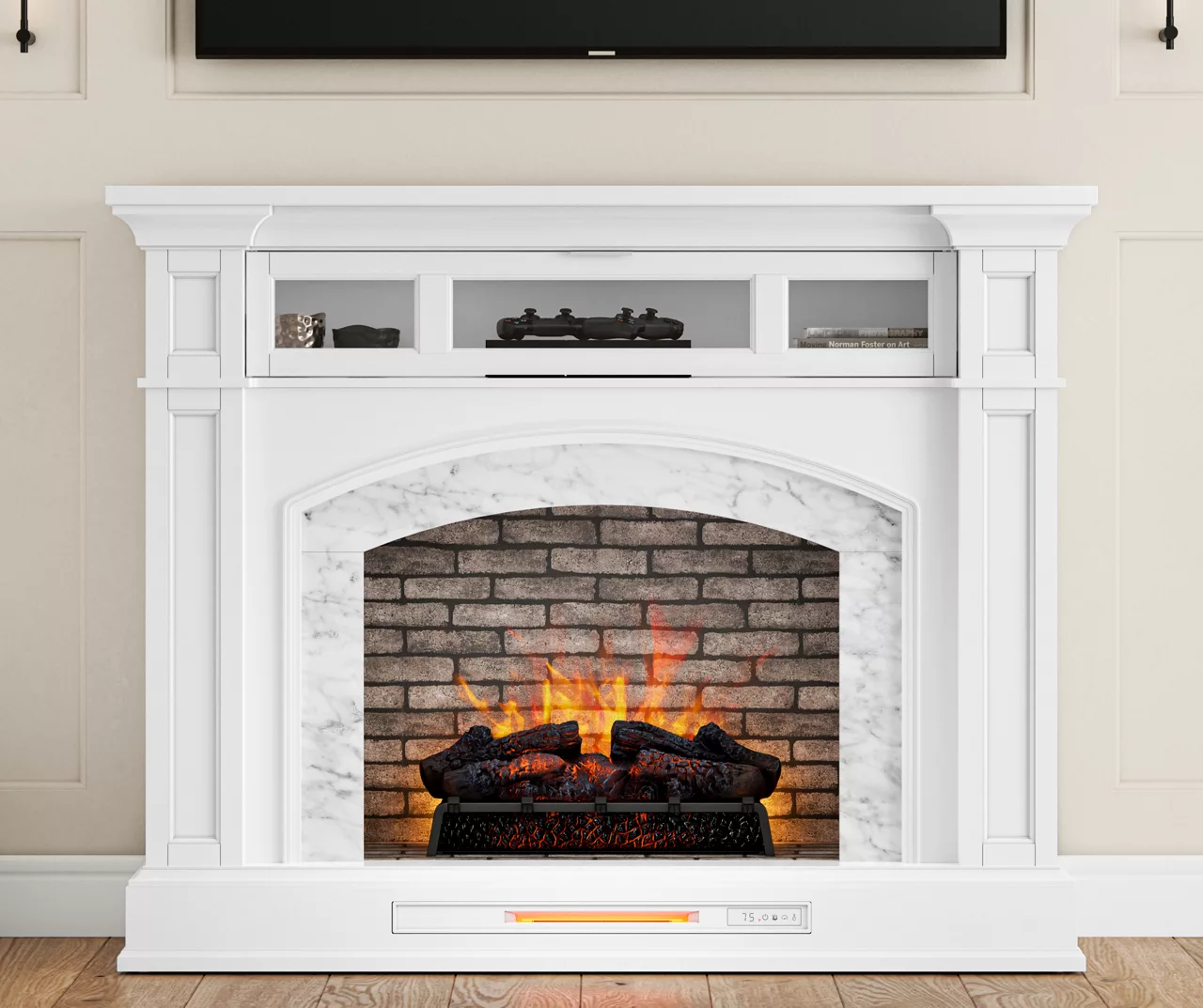 62" White Marble Grand Electric Fireplace Console 4 62" White Marble Grand Electric Fireplace Console - Image 2