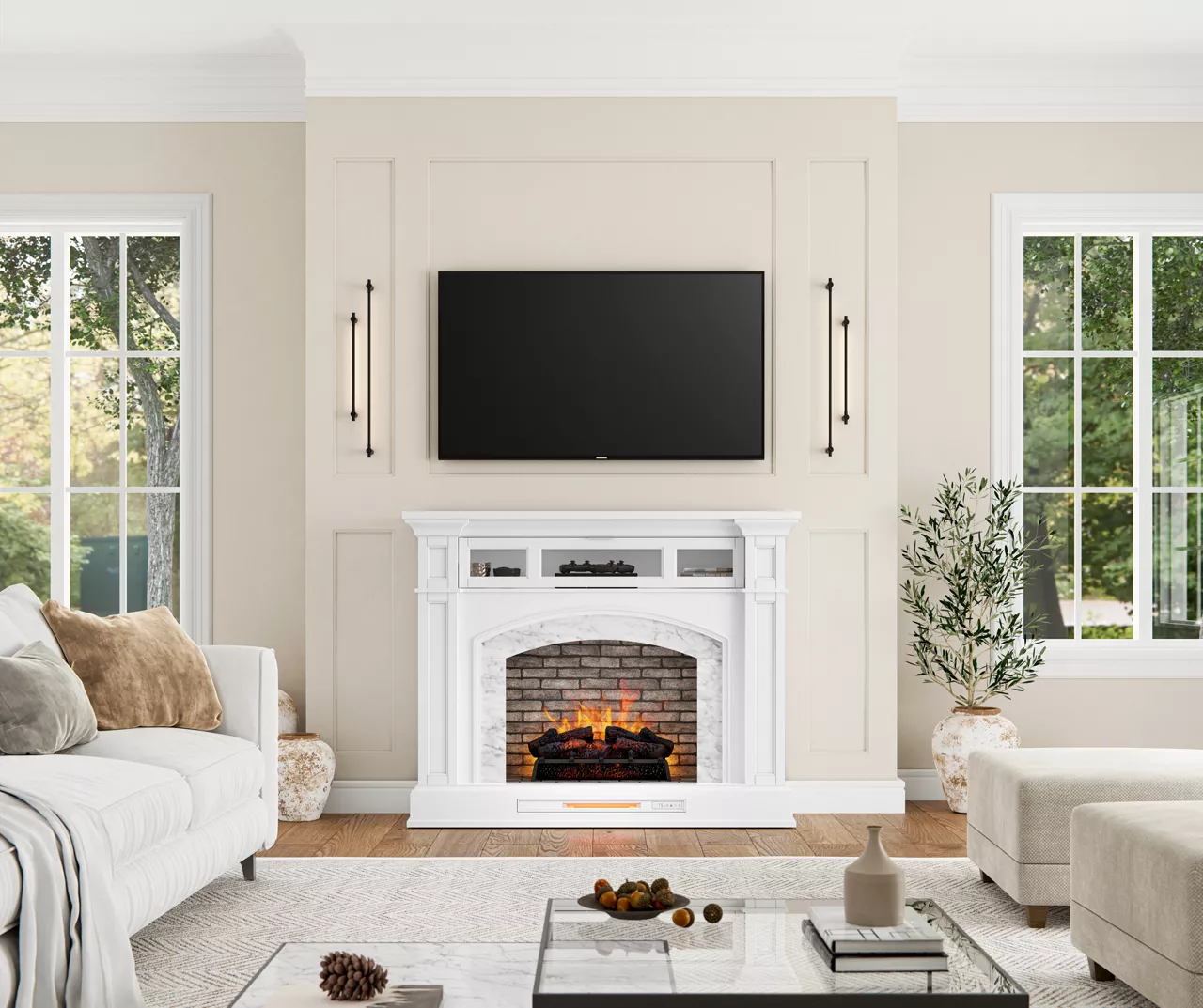 62" White Marble Grand Electric Fireplace Console 5 62" White Marble Grand Electric Fireplace Console - Image 3