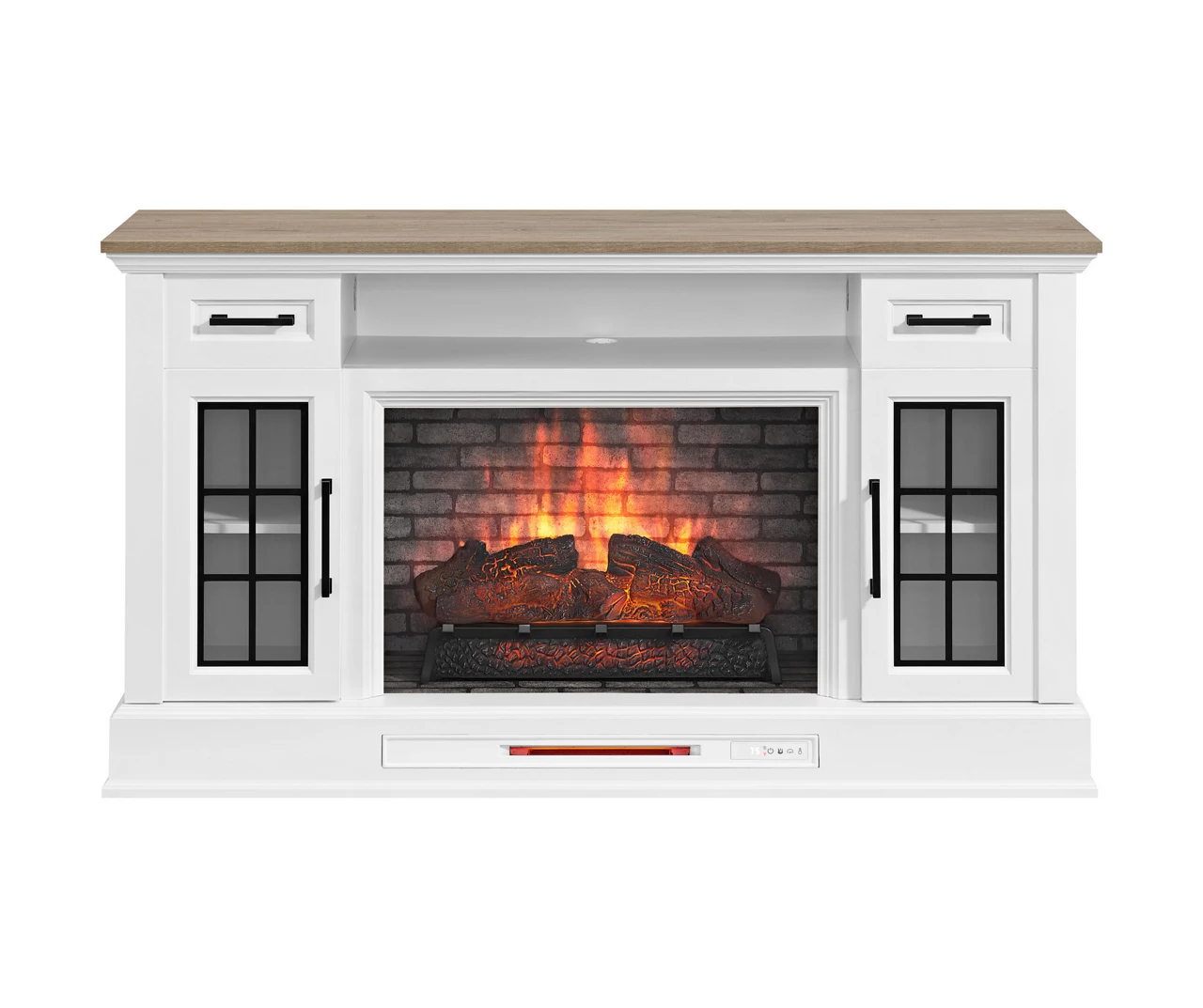 60" White 2-Door Electric Fireplace Console 3 60" White 2-Door Electric Fireplace Console