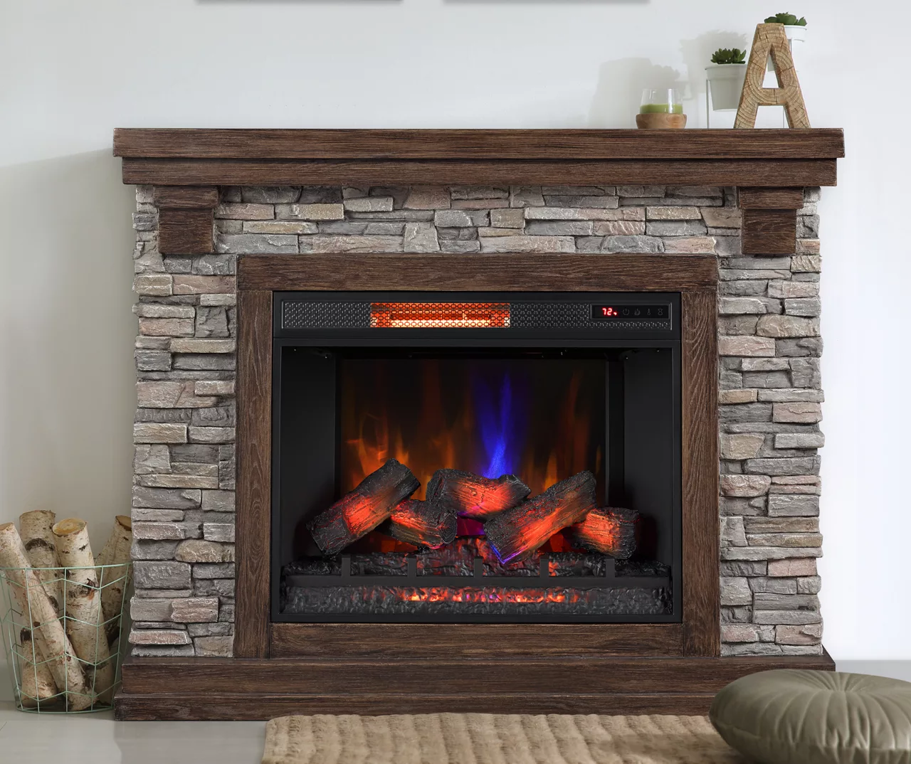 50" Madison Pine & Faux Stone Electric Fireplace 4 50" Madison Pine & Faux Stone Electric Fireplace - Image 2
