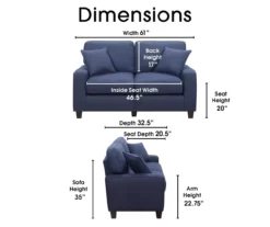 Palisades Navy Blue Loveseat -Storage supplies store 810659257 A0 5