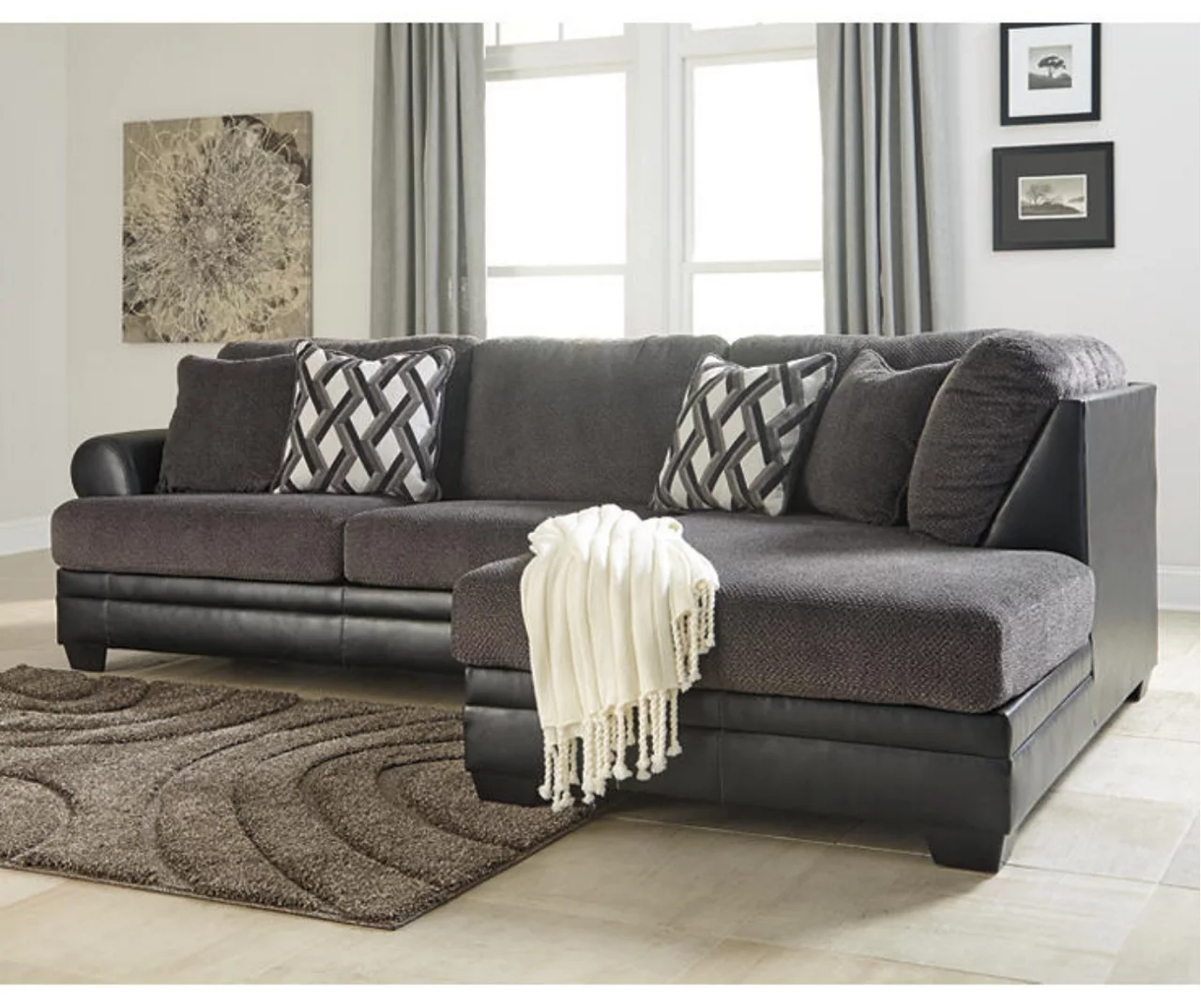 Signature Design By Ashley Kumasi Gray Faux Leather Sectional With Right-Facing Chaise 4 Signature Design By Ashley Kumasi Gray Faux Leather Sectional With Right-Facing Chaise - Image 2